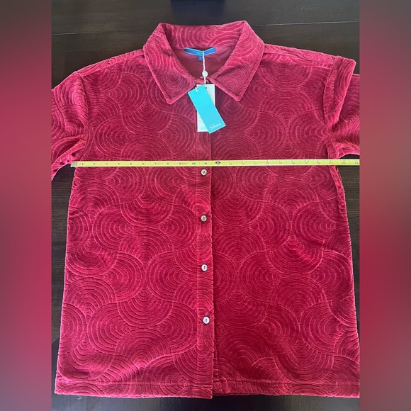 SHORE Women's Red Terry Cloth Wave Textured Button Down Shirt Coverup NWT S - Picture 7 of 10